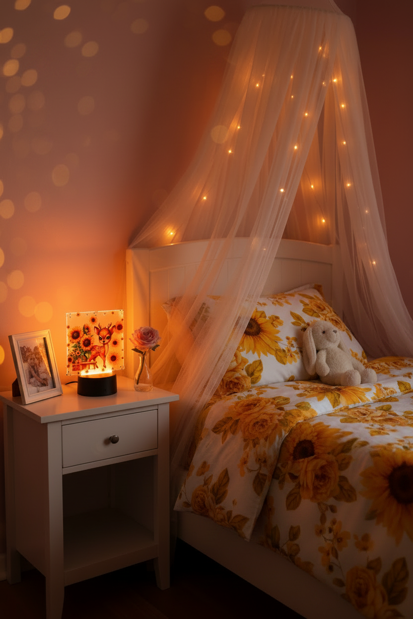 Lumière Veilleuse ✨Bébé Cerf & Tournesols 🌻 ✨ Lumière douce pour petits rêveurs